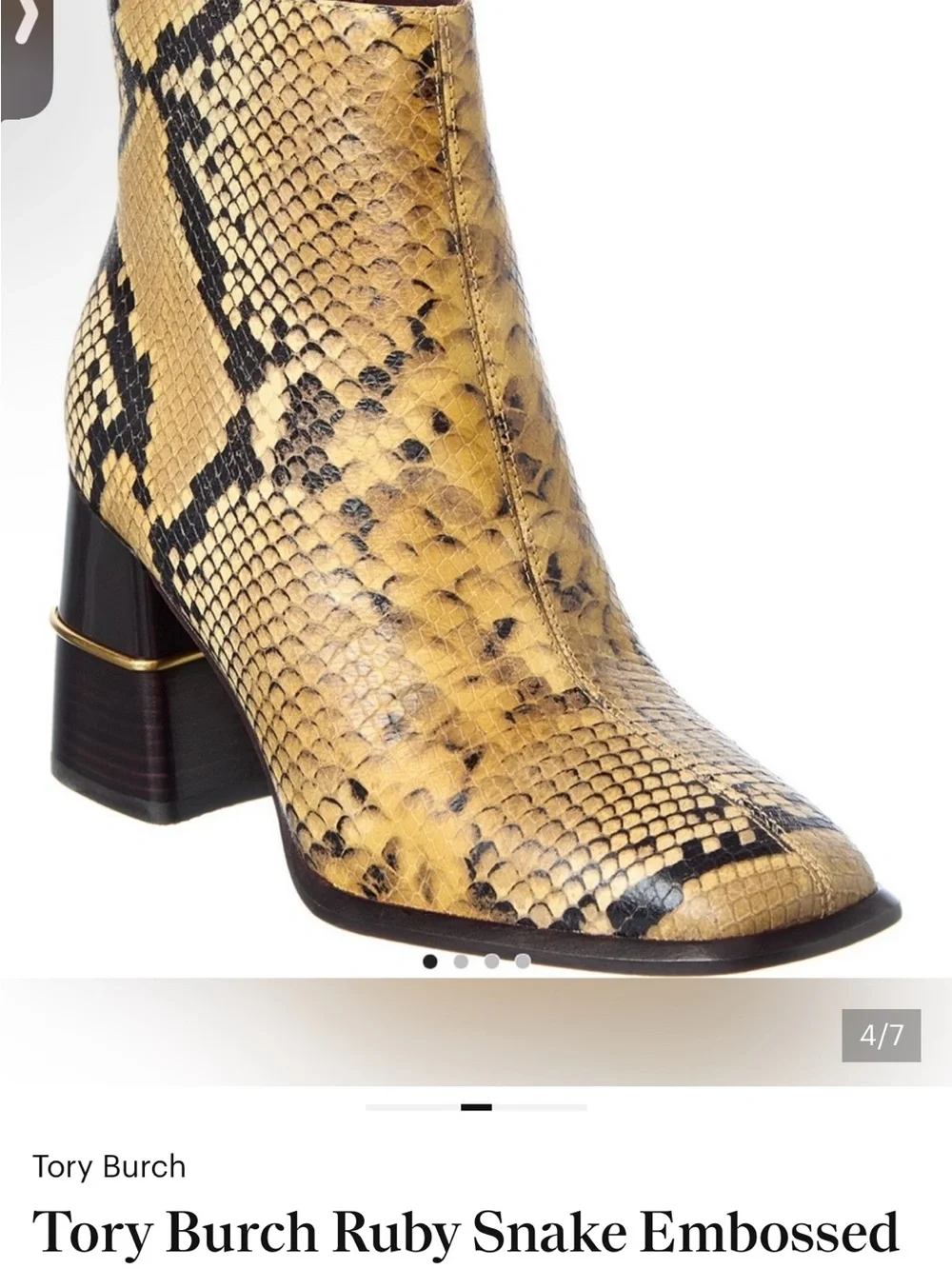Tory Burch Snake-Embossed Ankle Boots in Natural and Black with Gold Accent